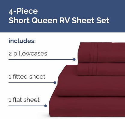 Short Queen Size 4 Piece Sheet Set - RV Short Queen, Soft, Breathable & Cooling Bed Sheets Set with Deep Pockets - Hotel Luxury Bedding for Women, Men, Kids, Teens, Boys & Girls - Oeko-Tex - Burgundy