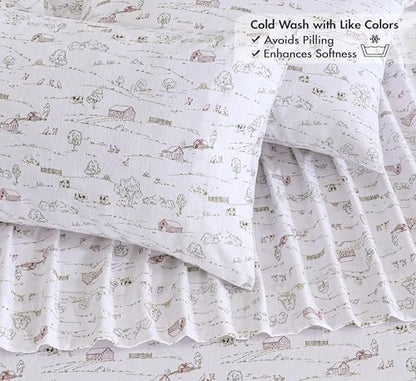 RUVANTI Flannel Sheets Queen Size, Rustic Homestead