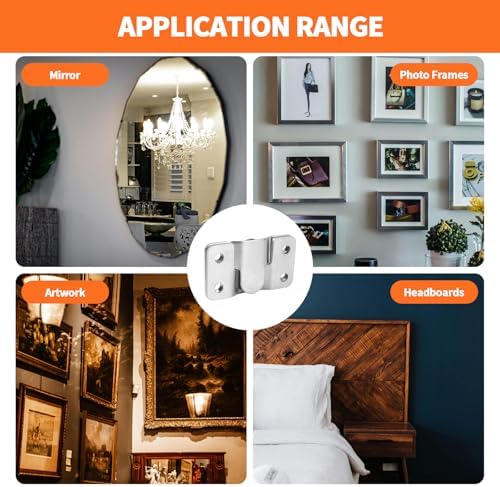 4 Pairs Stainless Steel Flush Mount Bracket, Interlocking Heavy Duty Photo Frame Hook, Interlocking Furniture Connector for Hanging Headboards Large Picture Display Wall Mount Hardware