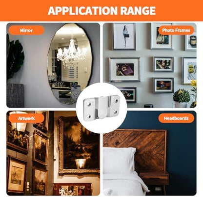 4 Pairs Stainless Steel Flush Mount Bracket, Interlocking Heavy Duty Photo Frame Hook, Interlocking Furniture Connector for Hanging Headboards Large Picture Display Wall Mount Hardware