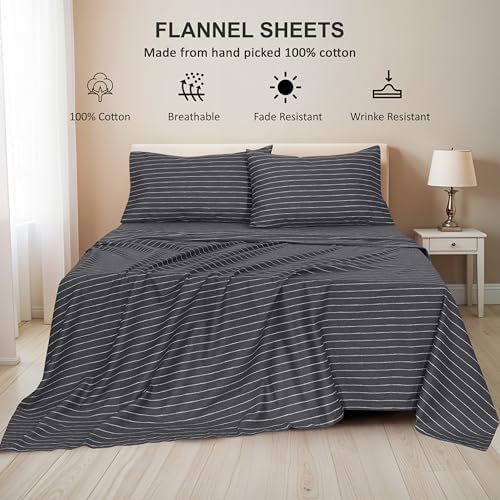 RUVANTI Flannel Sheets Full Size, Pinn Stripe
