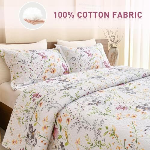 Lady Ann Oversized Cal King Bedspreads for Extra Bed 120x120, Wild Floral Printed Quilt Set 100% Cotton Flower Botanical Pattern Bedding, Vintage Coverlet with Pillow Shams for All Season, 3 PCS