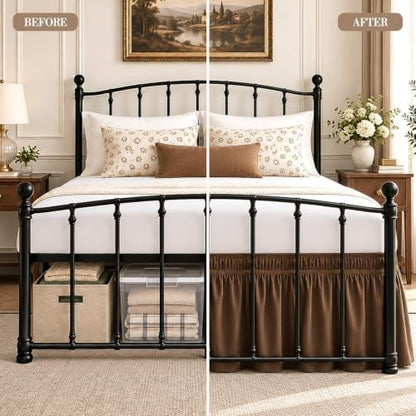 RIMELA Bed Skirt with Split Corners, Queen, 15 Inch Drop, Brown