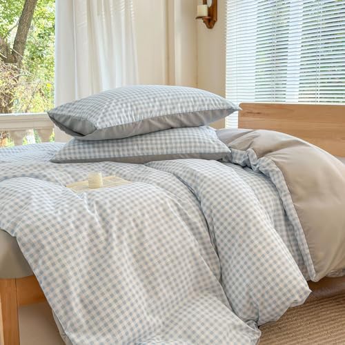 NSNLGSGC Light Blue Gingham Duvet Cover Set, Queen