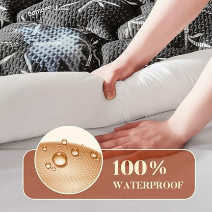 PRIMESOFT Full Size Mattress Topper, Thick Pillow Top Mattress Pad，Up to 23 Inch Deep Pocket,Soft Breathable Mattress Pad for Back Pain, Waterproof Protector Cover(Black)