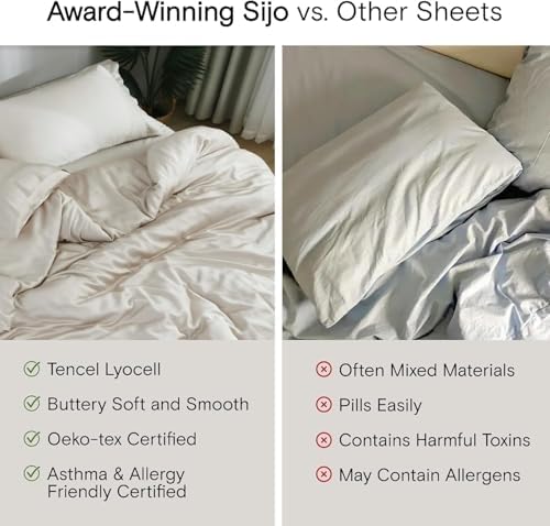 Sijo AiryWeight Tencel Sheet Set, 100% Lyocell Derived from Eucalyptus, Buttery Soft, Architectural Digest Best Cooling Sheets Winner - 4pc - 2 Pillowcases 1 Fitted 1 Top (Sky, Cal King)