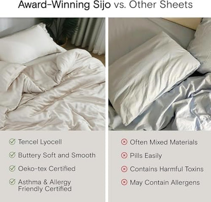 Sijo AiryWeight Tencel Sheet Set, 100% Lyocell Derived from Eucalyptus, Buttery Soft, Architectural Digest Best Cooling Sheets Winner - 4pc - 2 Pillowcases 1 Fitted 1 Top (Sky, Cal King)