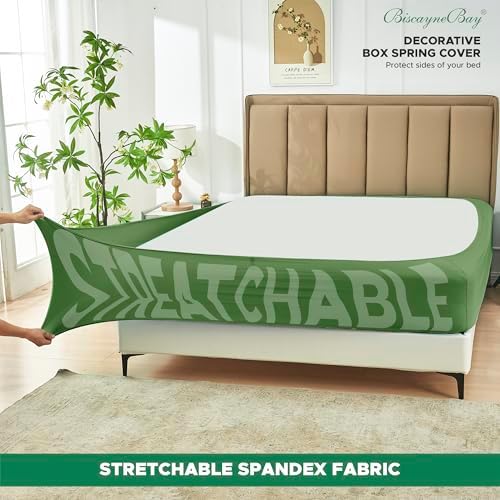 Box Spring Cover Queen Size-Sage Stretch Wrap Around 4 Sided Bed Skirt