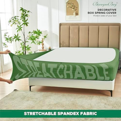 Box Spring Cover King Size-Sage Stretch Wrap Around 4 Sided Bed Skirt