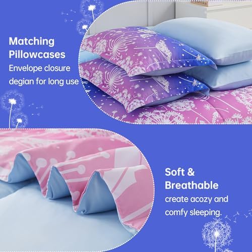 Dinjoy Girls Comforter Set 5 Pieces, Twin Size Colorful Ombre Rainbow Bedding Set, Bed in A Bag for Kid Teen Girls (1 Comforter, 1 Flat Sheet, 1 Fitted Sheet, 1 Pillow Shams, 1 Pillowcases)