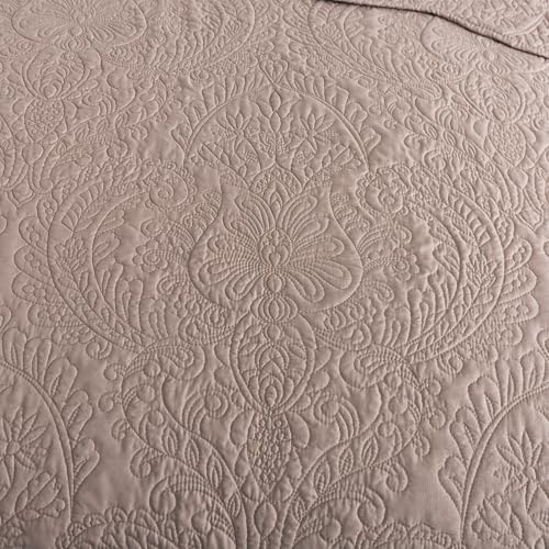 HoneiLife Queen Quilt Bedding Set - Microfiber Quilt Sets for Queen Bed, 3-Piece Lightweight Bedspreads,Reversible Coverlets Rustic Bedlinen Sets, Floral Bedding Set All Season Quilts-Dark Khaki