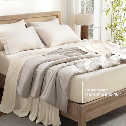 Andency Beige Queen Sheets Set 100% Viscose Derived from Bamboo