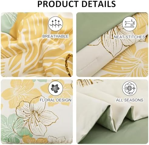Luxudecor Sage Green Floral Comforter Set Full Size, 7 Pieces Bed in a Bag Gold Glitter Metallic Comforter and Sheet Set, Soft Microfiber Complete Bedding Sets for All Seasons