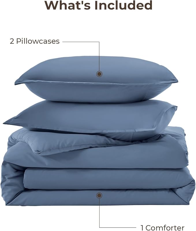 Litanika Haze Blue Oversized King Comforters Super King Size, 3 Pieces Lightweight Solid Bedding Comforter Set, All Season Fluffy Bed Set (120x120In Comforter & 2 Pillowcases)