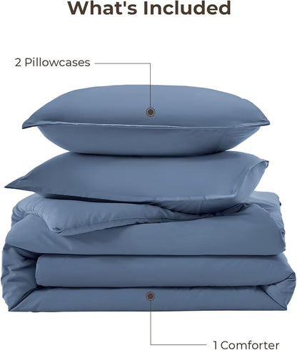 Litanika Haze Blue Comforter Set Queen Size, 3 Pieces Lightweight Solid Bedding Comforter Set, All Season Fluffy Bed Set (90x90In Comforter & 2 Pillowcases)