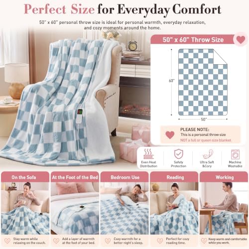 Electric Blanket Heated Twin 62"X84", Heating Blanket Twin, Misty Blue