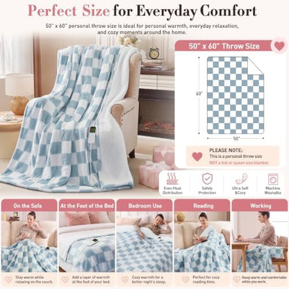 Electric Blanket Heated Twin 62"X84", Heating Blanket Twin, Misty Blue