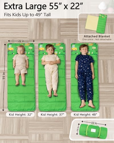 Primlect Toddler Nap Mat with Pillow, Roll Up Extra Large Sleeping Bag