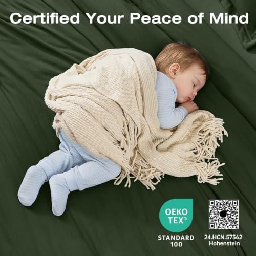 Sasttie Queen Comforter Set 7-Piece Dark Green, Pre-Washed Bed in a Bag