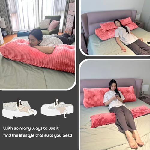 Headboard Pillow California King, Headboard Wedge Pillow with A Long Neck Roll Pillow Body Pillow, Triangle Pillow Wedge for Reading, Working, Bed Wedge Pillow for Headboard (Red, California King)
