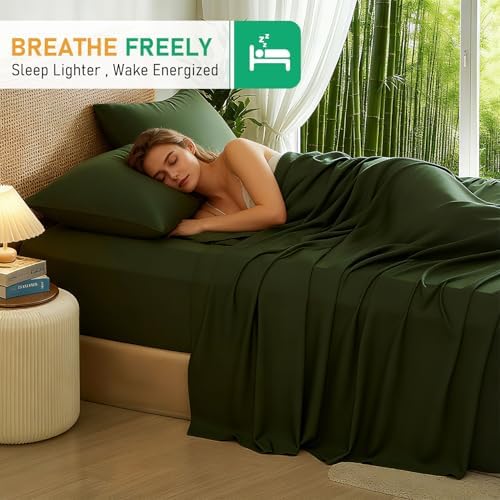 100% Viscose Derived from Bamboo Sheet Set, Natural Breathable Moisture-Wicking for Hot Sleepers, 24" Deep Pocket, 4 Piece