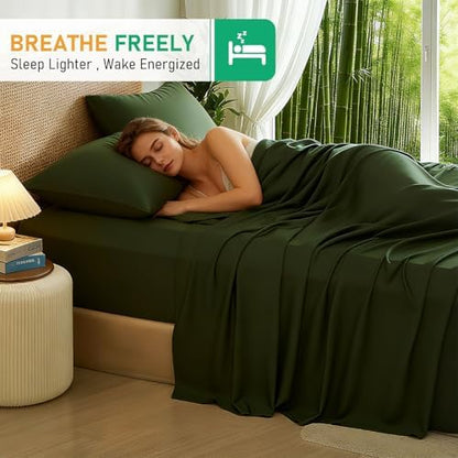 100% Viscose Derived from Bamboo Sheet Set, Natural Breathable Moisture-Wicking for Hot Sleepers, 24" Deep Pocket, 4 Piece