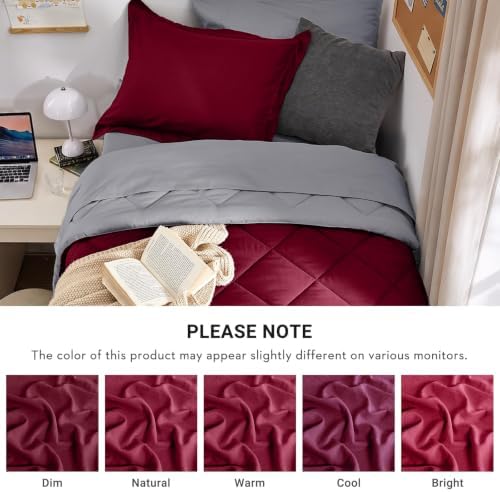 MUXHOMO 5 Pieces Twin XL Comforter Set, Reversible Bed in a Bag Twin XL Size, All Season Bedding Set with Comforter, Flat Sheet, Fitted Sheet, Pillowcases & Shams, Burgundy & Grey