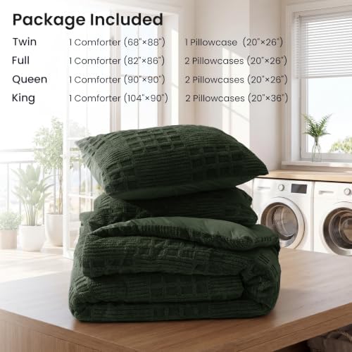 EXQ Home Waffle Fluffy Comforter Set Twin Size - Olive Green