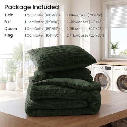 EXQ Home Waffle Fluffy Comforter Set Twin Size - Olive Green
