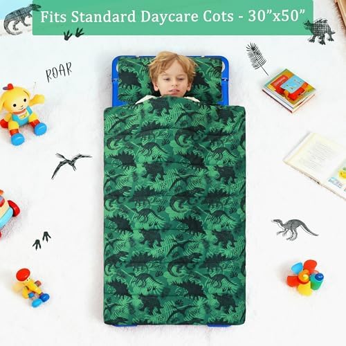 Toddler Nap Mat for Preschool 50''x30'' Sleeping Mat with Removable Pillow and Minky Blanket for Kids Ages 3-7 Roll Up Soft Sleeping Bag for Boys Girls Kindergarten Daycare Sleepover