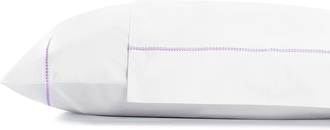 Linen Home 100% Cotton Percale Pearl Stitch Pillowcases King Size, Mauve Lavender, 2 Pieces of Pillow Case, Crisp and Cool Strong Bed Linen, 20 inches X 40 inches