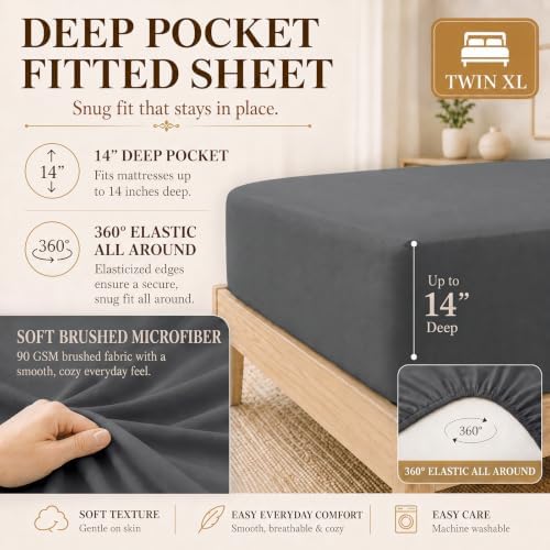 CozyLux Twin XL Comforter Set Dark Grey - 5 Pieces Complete Bedding Set