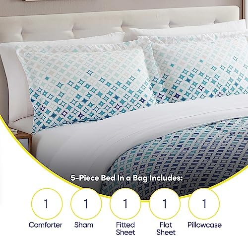 Sweet Home Collection 5 Piece Comforter Set Bag Solid Color All Season Soft Down Alternative Blanket & Luxurious Microfiber Bed Sheets, Genova, Twin