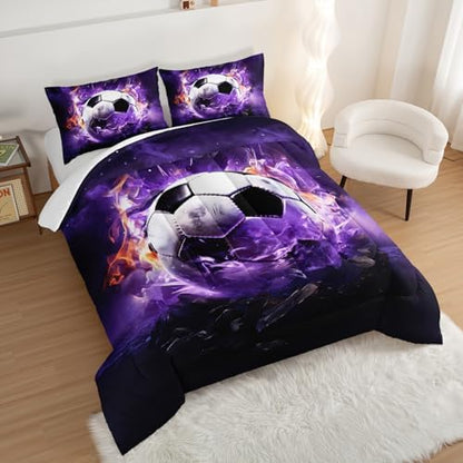 Soccer Bedding Comforter Sets King Size with 2 Pillowcases.