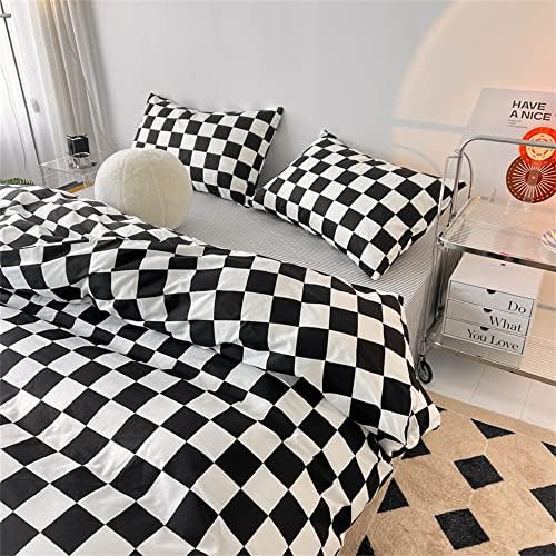 Wellboo Black White Plaid Comforter Sets California King Women Men Black and White Checkerboard Grid Bedding Comforters Cal King Cotton Boys Girls Modern Black Checkered Geometric Quilts Luxury White