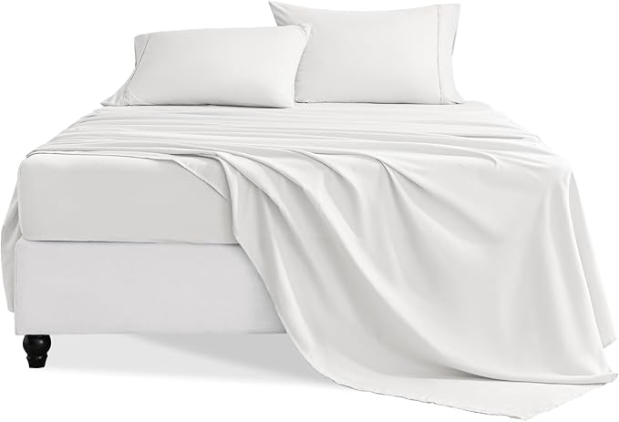 Twin Sheets Set, 3 Pieces Hotel Luxury Soft Microfiber Bed Sheets Set, Up to 16" Deep Pockets, Oeko-Tex Sheets with Elastic, Breathable, Wrinkle Free(White,Twin)
