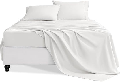 Twin Sheets Set, 3 Pieces Hotel Luxury Soft Microfiber Bed Sheets Set, Up to 16" Deep Pockets, Oeko-Tex Sheets with Elastic, Breathable, Wrinkle Free(White,Twin)