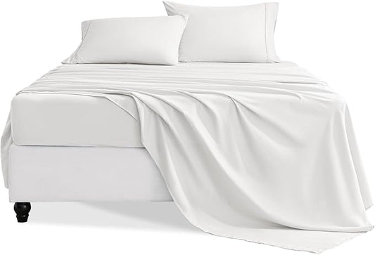 Twin Sheets Set, 3 Pieces Hotel Luxury Soft Microfiber Bed Sheets Set, Up to 16" Deep Pockets, Oeko-Tex Sheets with Elastic, Breathable, Wrinkle Free(White,Twin)