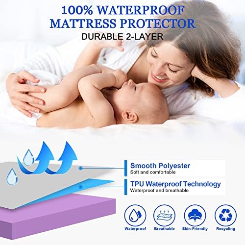 Sufdari Twin XL Mattress Protector,Waterproof Mattress Protector,Fitted Sheet Style Mattress Cover with 18" Deep Pocket,Washable and Comfortable-Purple,Twin XL