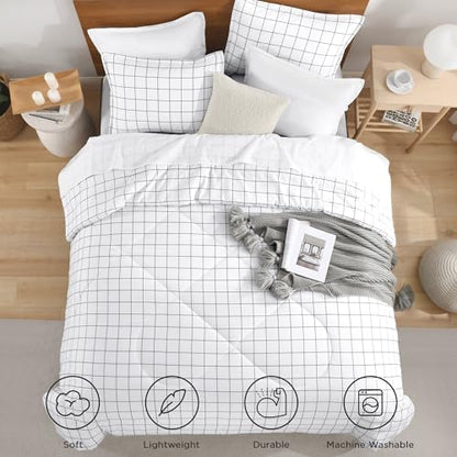 Andency King Comforter Sets White, Gingham Plaid Grid Checkered Bedding Set