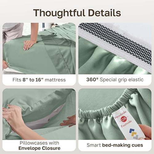 California Design Den 100% Egyptian Cotton Cal King Sheets Set, Mint Green