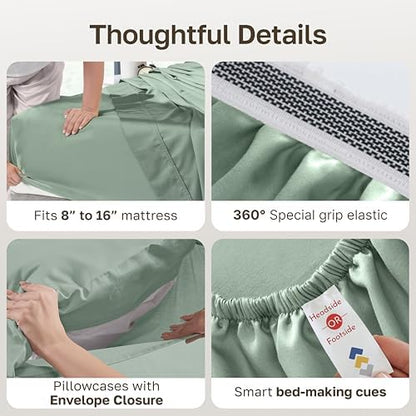 California Design Den 100% Egyptian Cotton King Bed Sheet Set, Mint Green
