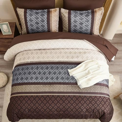 Striped Comforter Set King Size,Chocolate Brown Boho Bed in a Bag