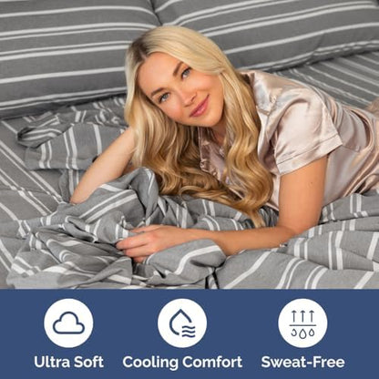 Flex Top Split Head King 4 Piece Sheet Set - Soft & Cooling - Grey Stripes