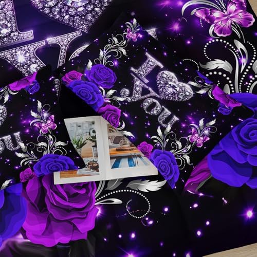Purple Floral Full Size Comforter Set for Girls，Silver Diamond Pattern Bedding Set，with 1 Comforter with 2 Pillow Case，Diamond Room Decor for Bedroom