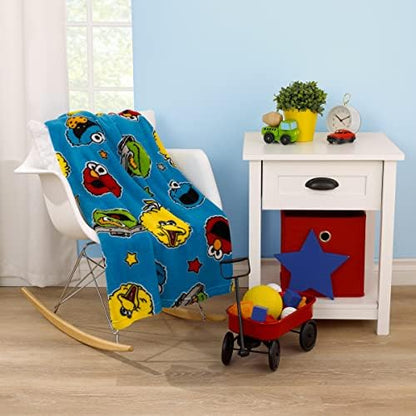 Sesame Street Come and Play Blue, Green, Red and Yellow, Elmo, Big Bird, Cookie Monster, and Oscar The Grouch Toddler Blanket