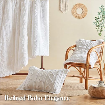 MR&HM Queen Comforter Set 7 Pieces, Fluffy Tufted Boho Beddding Set White