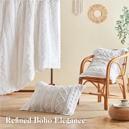 MR&HM King Size Comforter Set 7 Pieces, Farmhouse Boho Tufted Bed Set White
