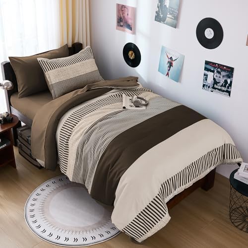 Cottolester Twin Size Comforter Dark Brown Striped Comforters for Kids