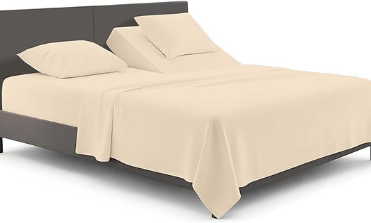 SGI bedding Adjustable Split Head Flex Top Cal King 34" Microfiber Sheet Set – Ultra Soft, Cooling & Deep Pocket 15” Fitted, 4-Piece Breathable & Durable Bedding Set for Split Cal King Beds -Beige